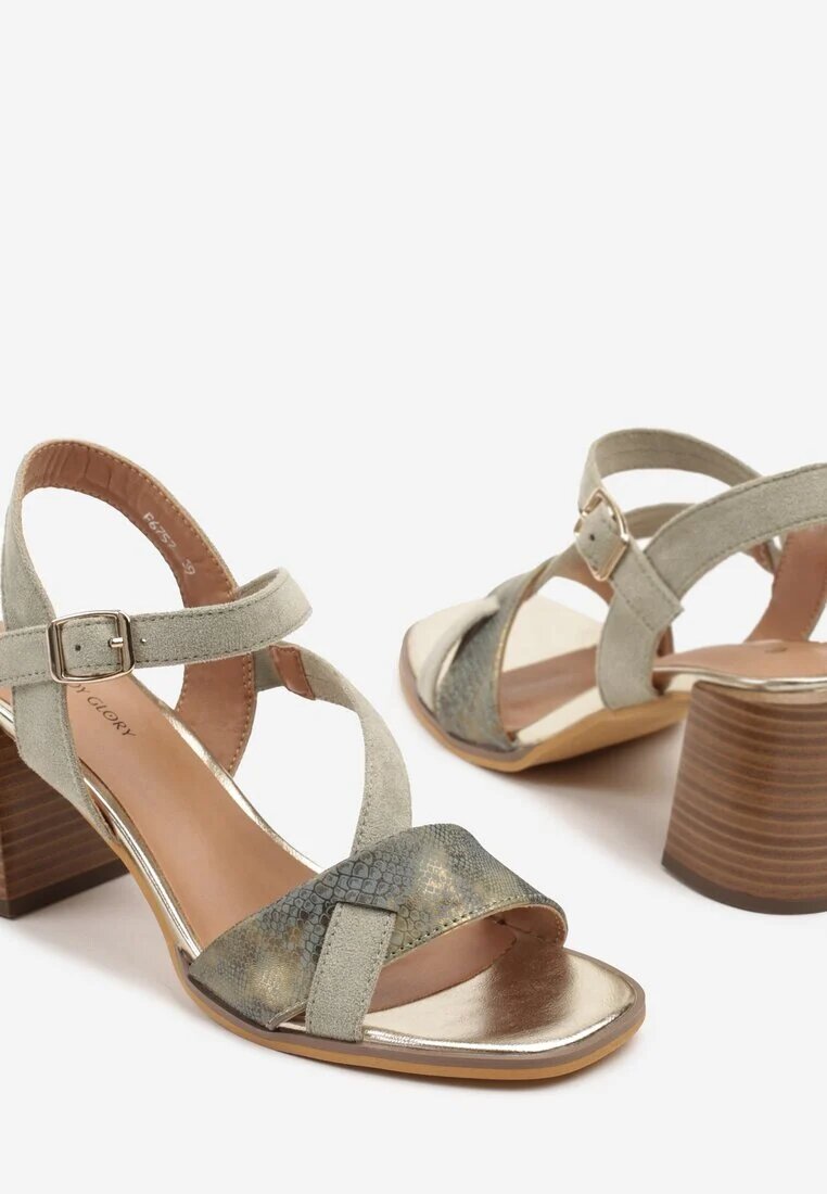 lady glory Sandale verzi cu toc cu barete geometrice Mevica