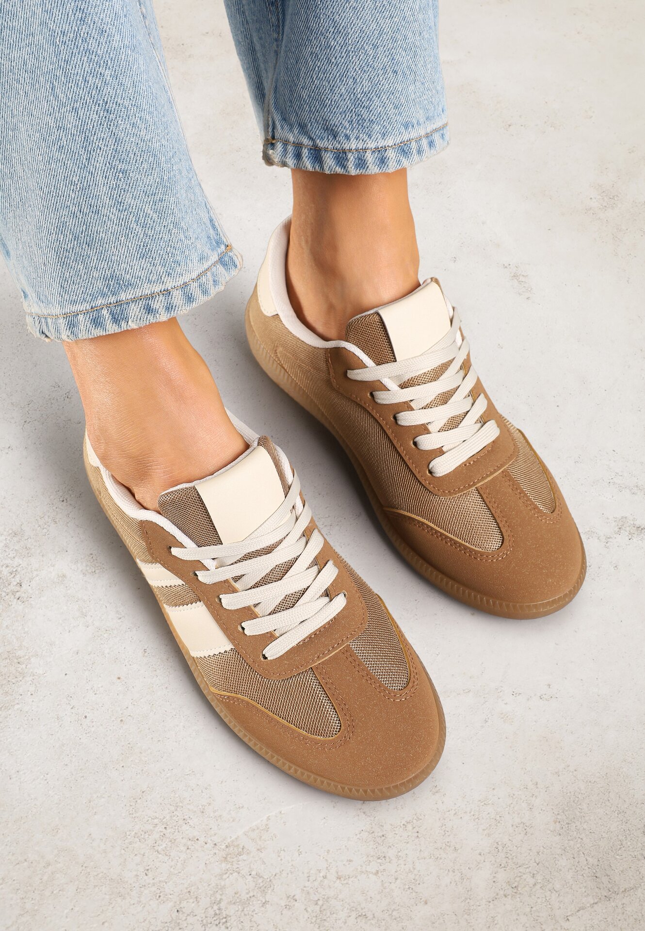 lady glory Sneakers Teniși Bej închis cu Benzi Decorative Jenavena