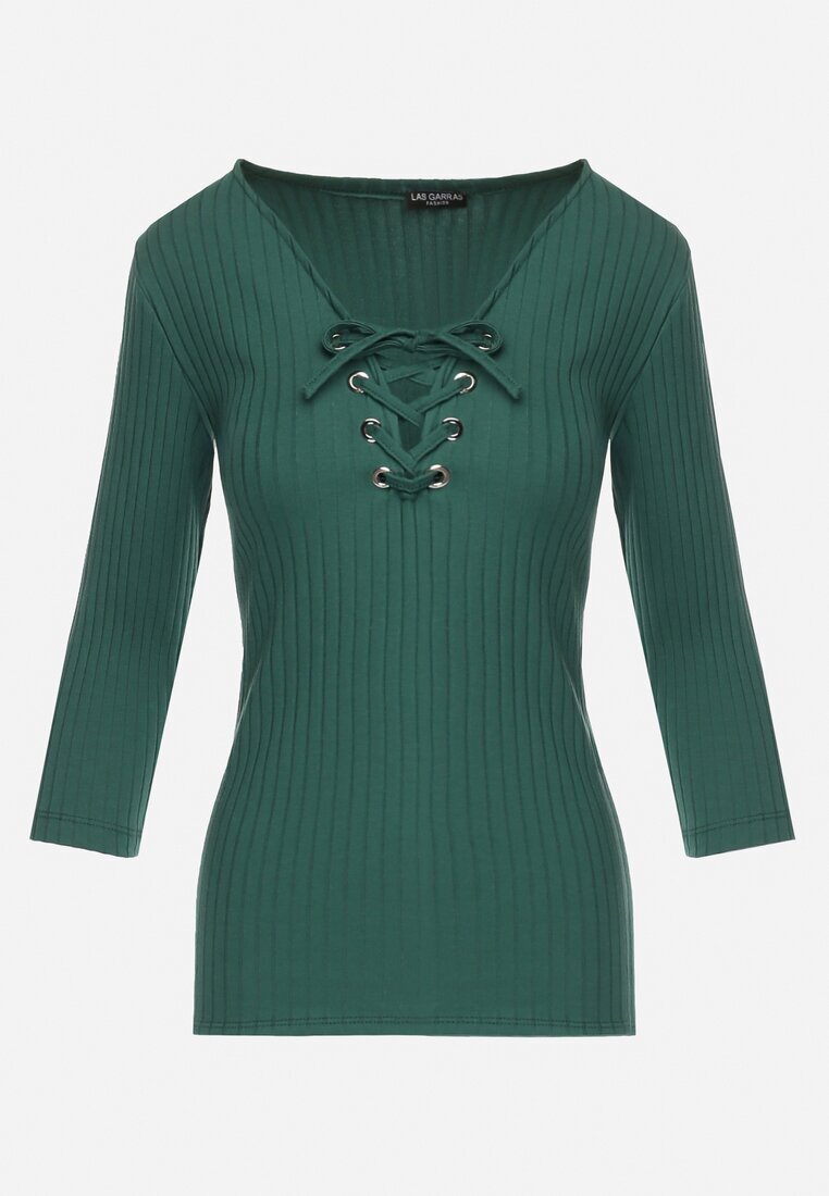 las garras Bluză Verde de Bumbac cu Dungi cu Decolteu cu Șiret Tip Corset Jarelis