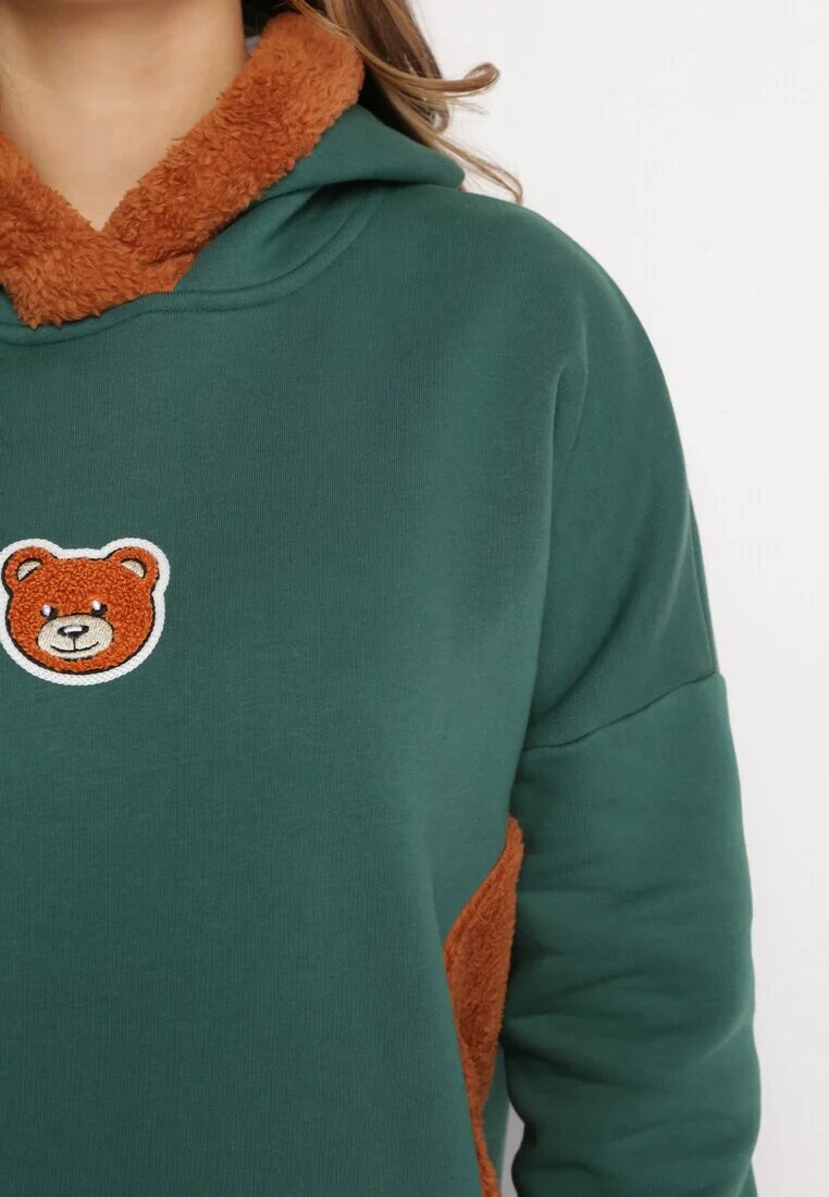 las garras Bluză Verde de Bumbac cu Glugă cu Polar și Aplicație Ursuleț Hestada