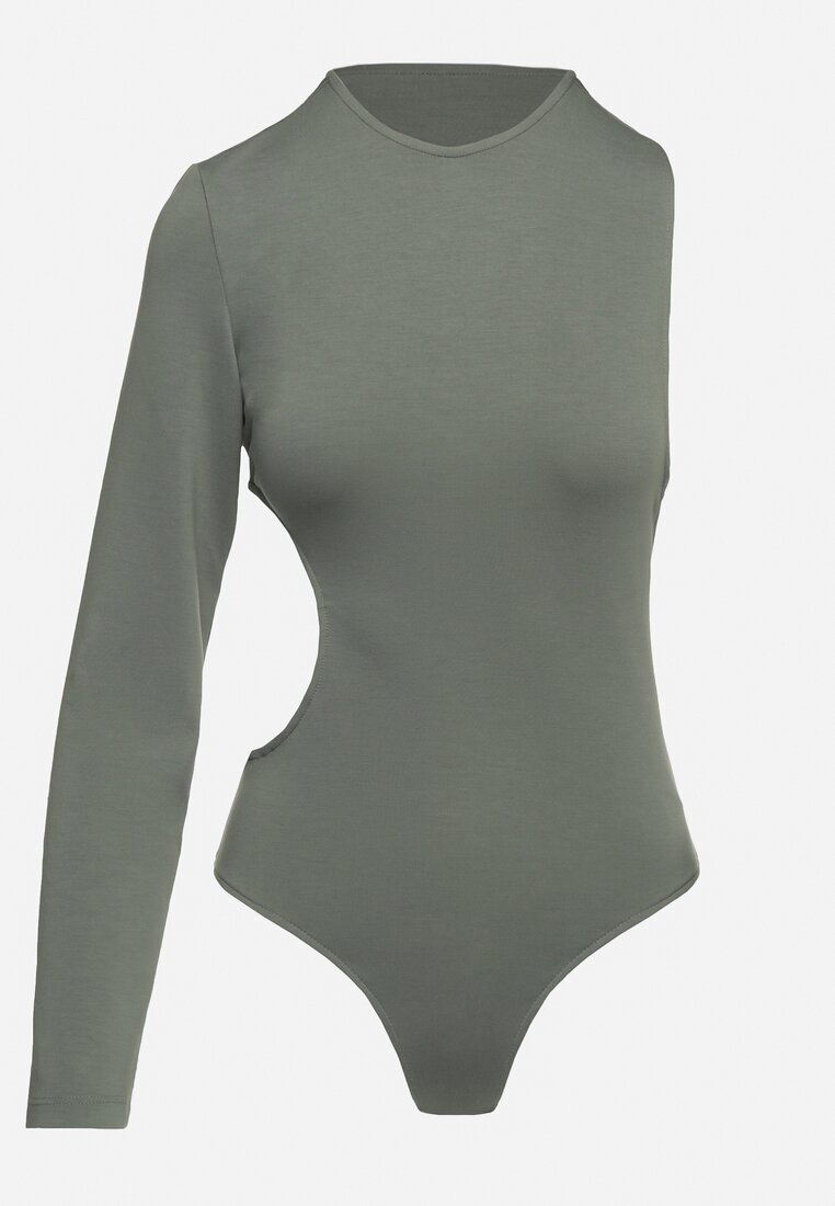 lefon Body Verde închis cu Vâscoză cu Croială Asimetrică cu Spatele Decupat Detarvia