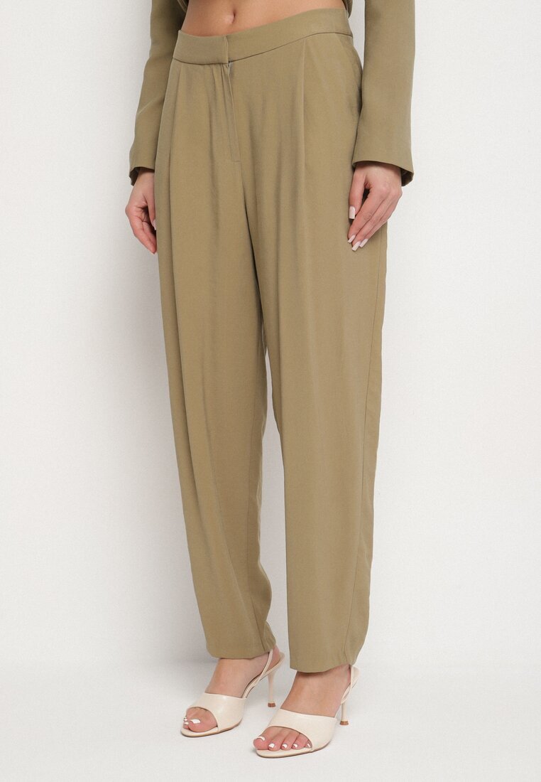 lefon Pantaloni de costum verzi din Modal cu Talie Înaltă Mavice