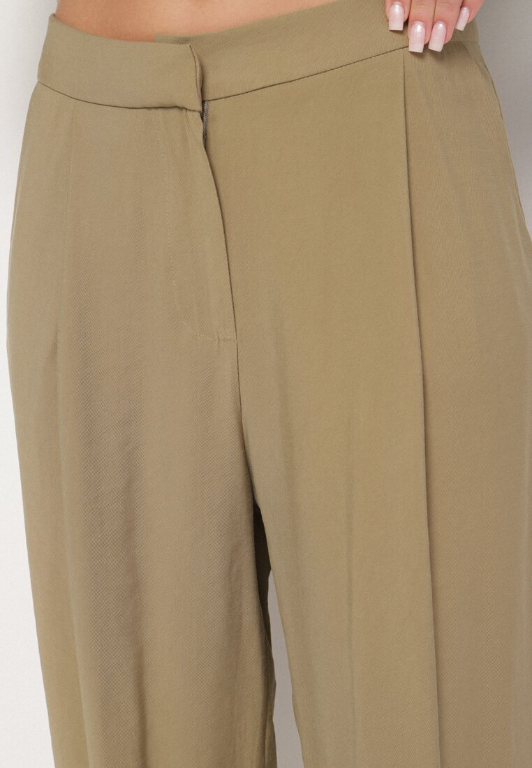 lefon Pantaloni de costum verzi din Modal cu Talie Înaltă Mavice