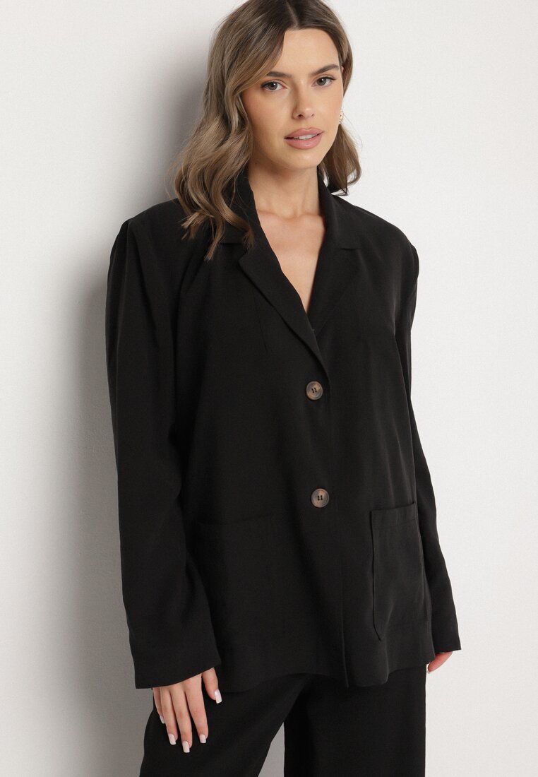 lefon Sacou Negru Oversize Tip Boxy cu Buzunare din Modal Mavelisse