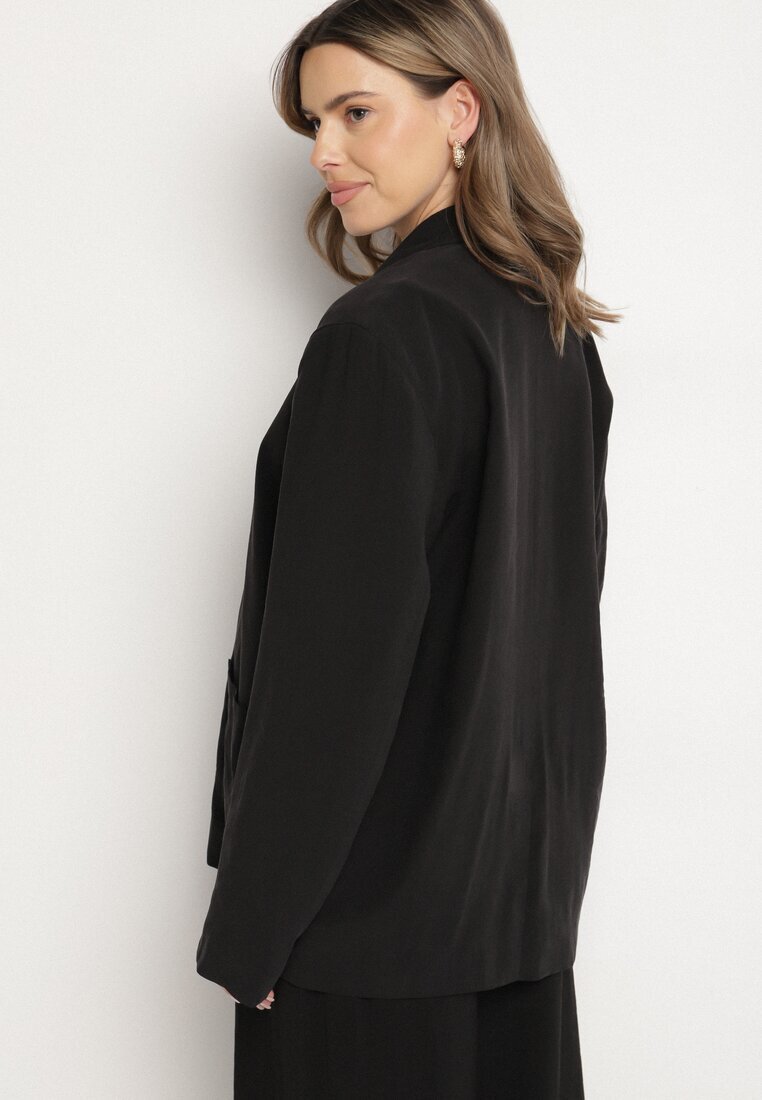 lefon Sacou Negru Oversize Tip Boxy cu Buzunare din Modal Mavelisse