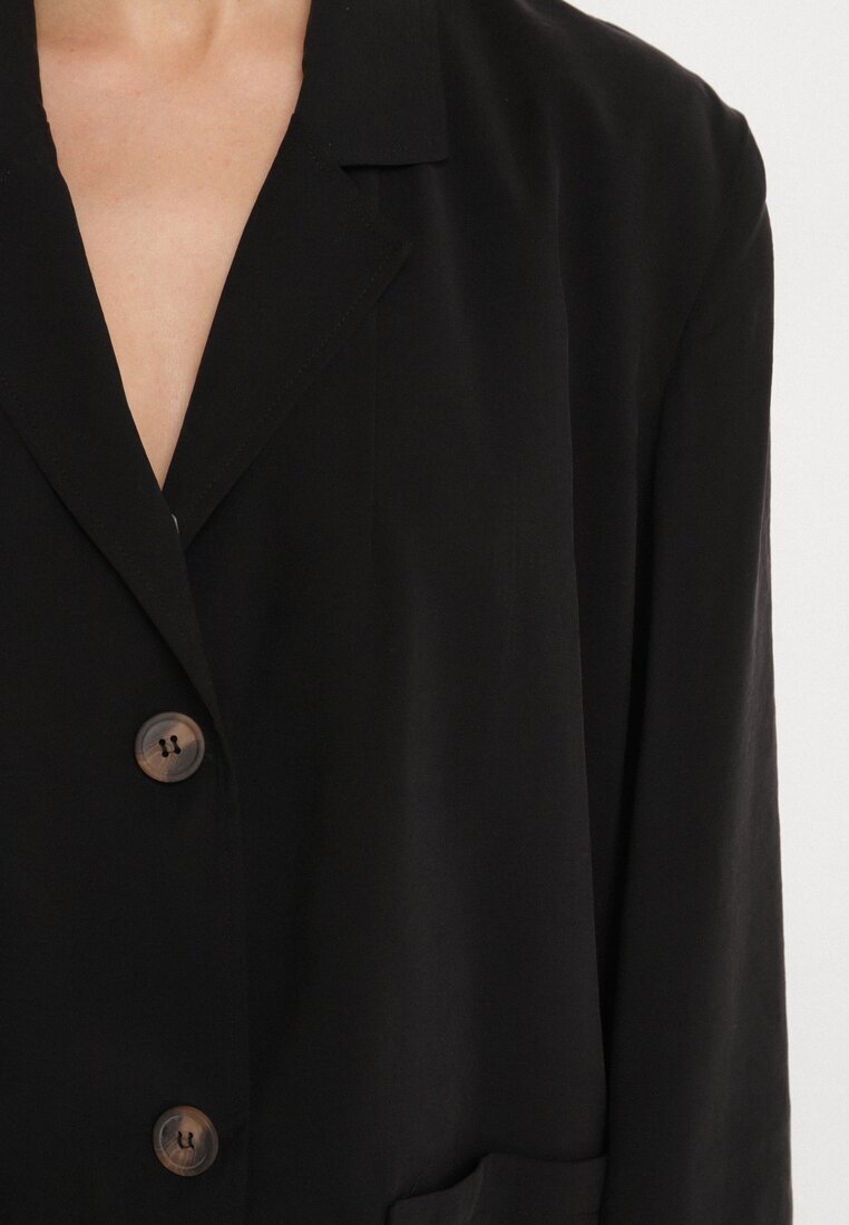 lefon Sacou Negru Oversize Tip Boxy cu Buzunare din Modal Mavelisse