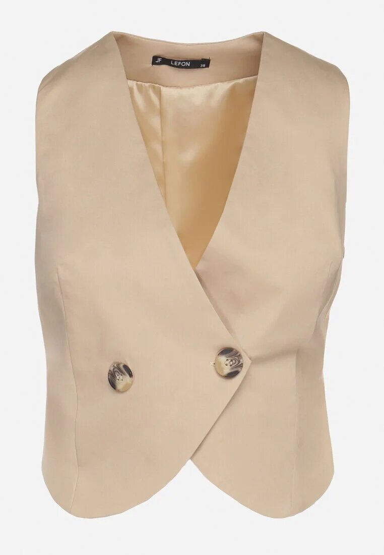 lefon Vestă de costum de bumbac bej cu butoane decorative Reilisse