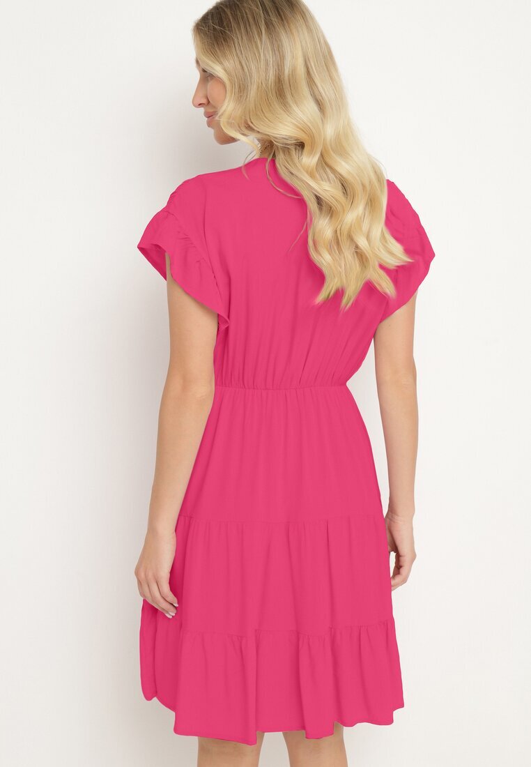 lf women Rochie Fucsia cu elastic în talie decorată cu volan și legată cu cordon textil Tiamalou
