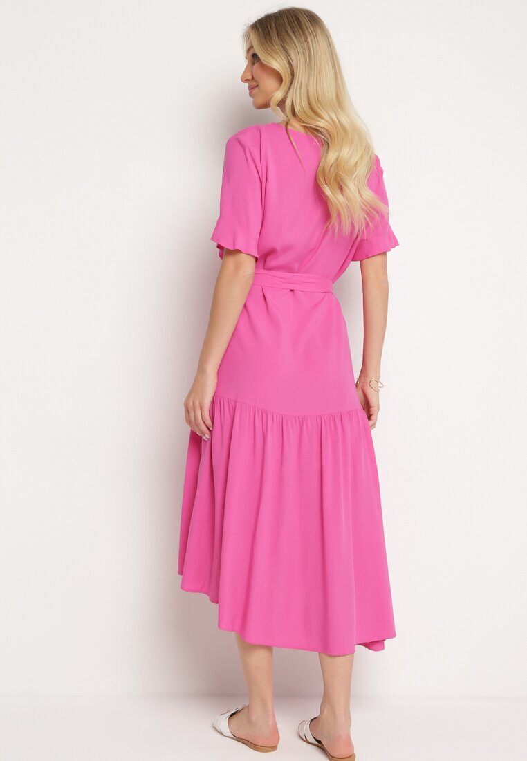 lf women Rochie Fucsia dreaptă cu centură din material și volan Dimovas