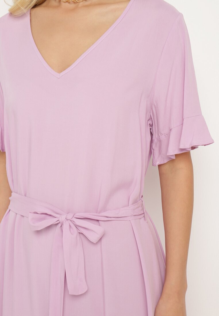 lf women Rochie Tip Cutie Violet cu Centură din Material și Volan Dimovas
