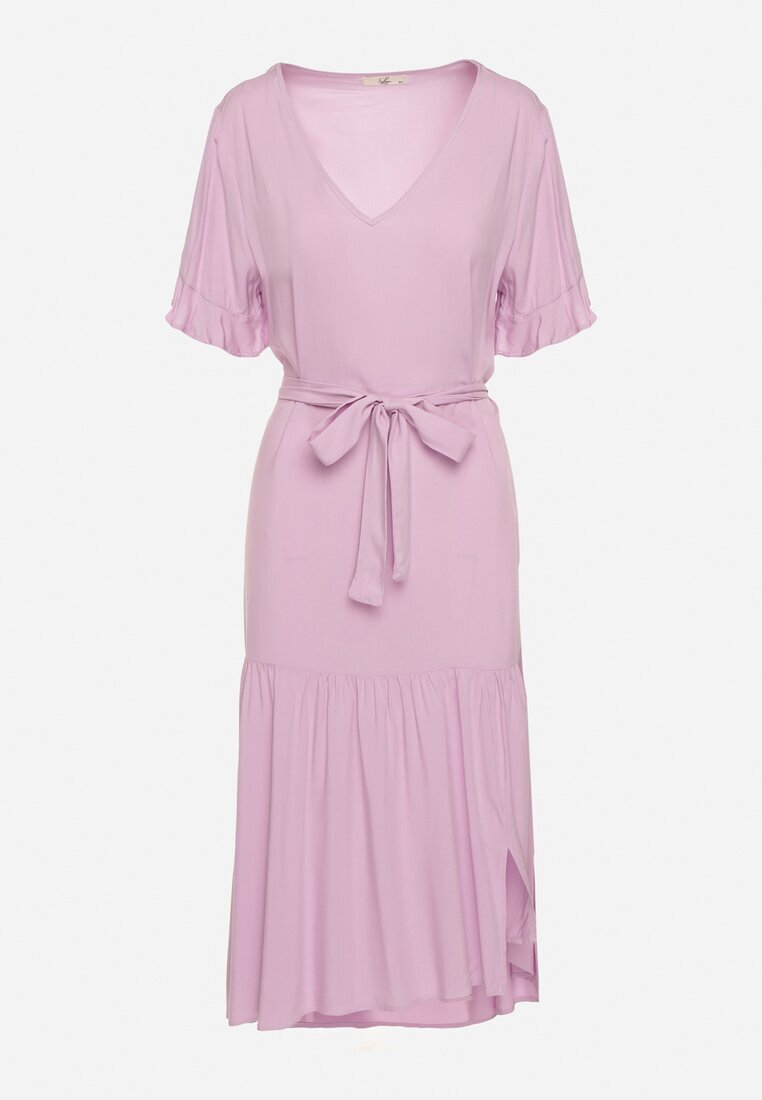 lf women Rochie Tip Cutie Violet cu Centură din Material și Volan Dimovas