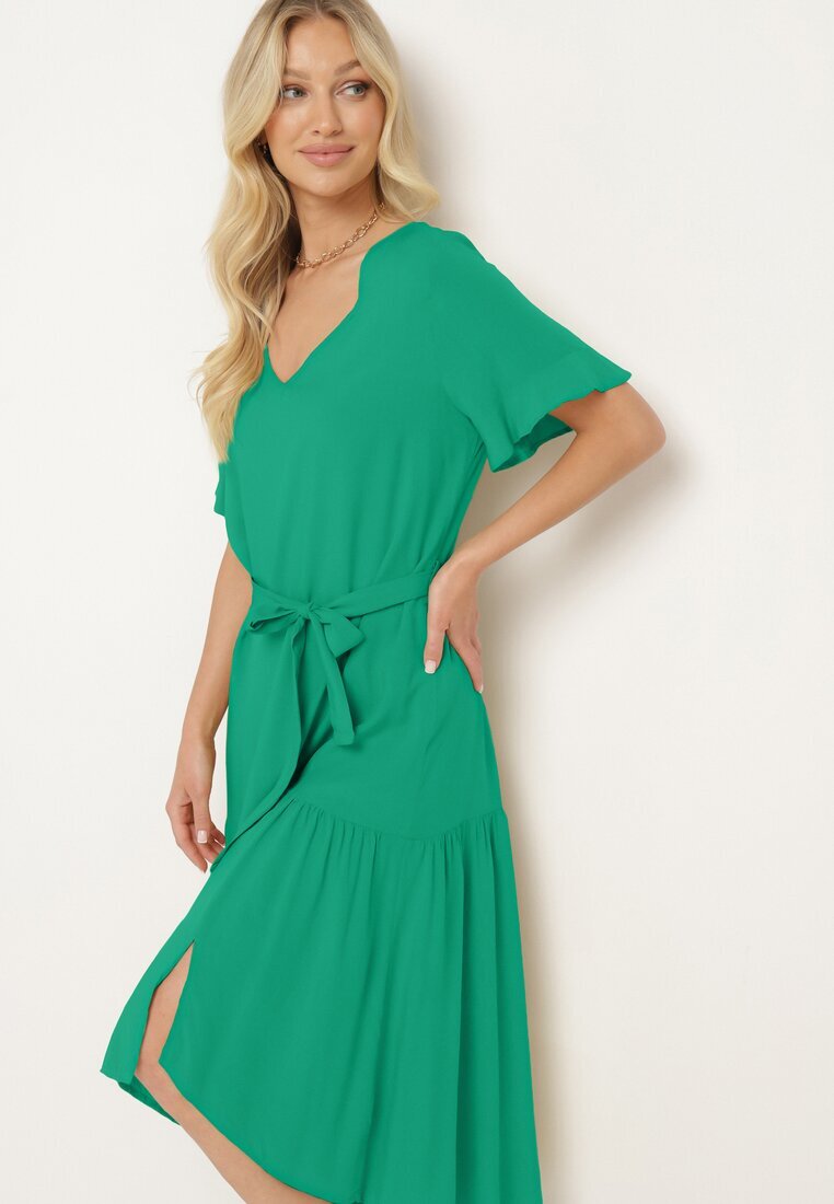 lf women Rochie verde închis croi drept cu curea textilă și volan Dimovas