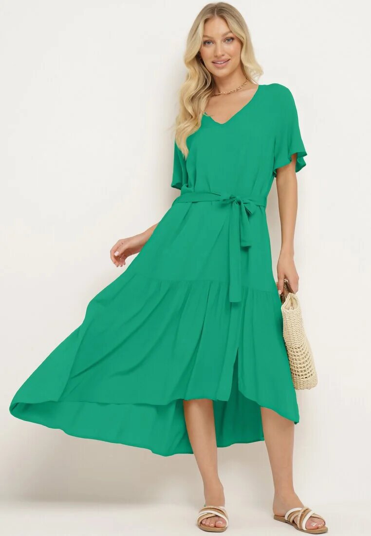 lf women Rochie verde închis croi drept cu curea textilă și volan Dimovas