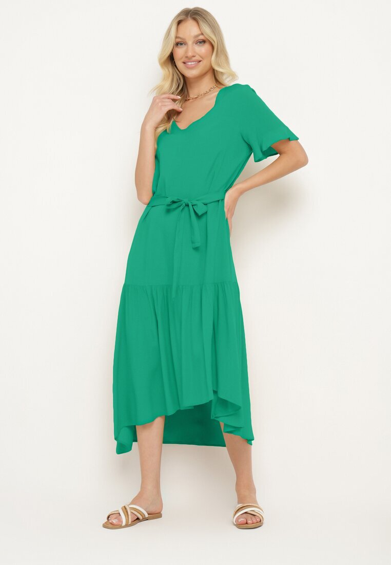 lf women Rochie verde închis croi drept cu curea textilă și volan Dimovas