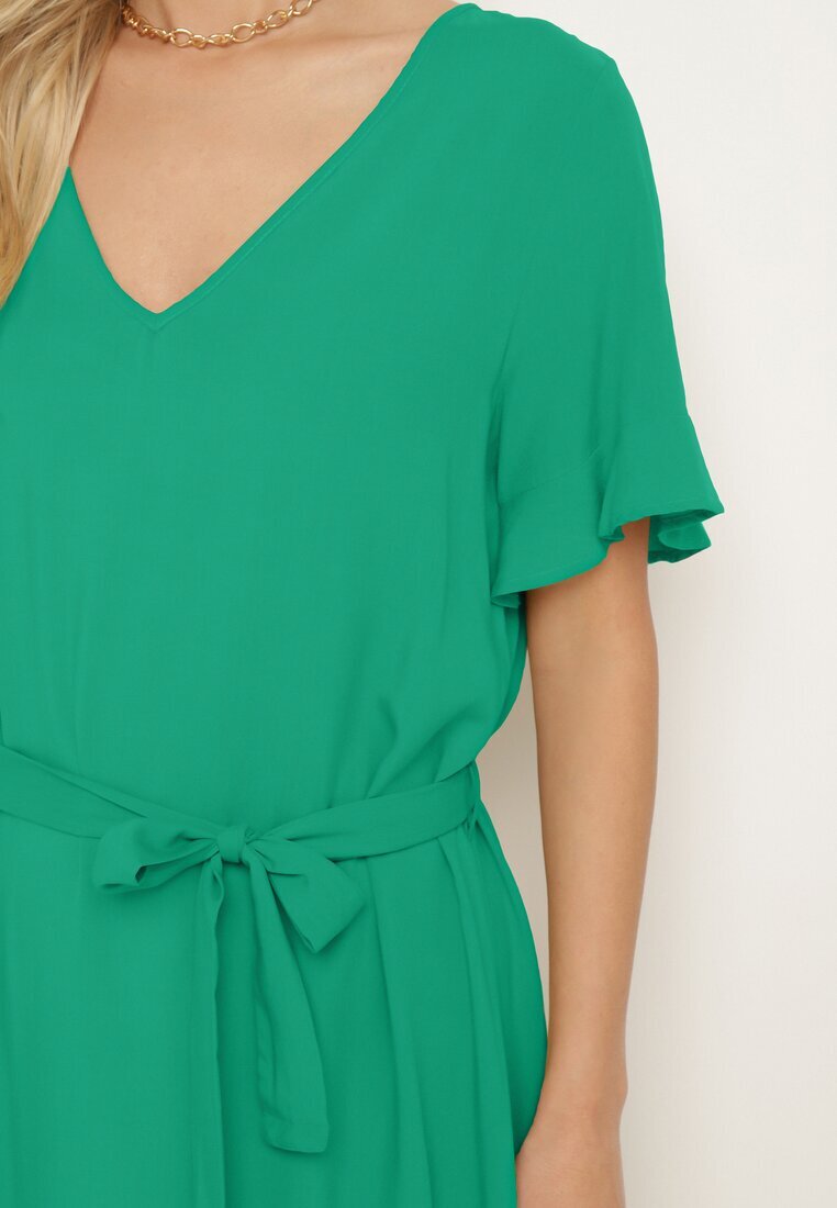 lf women Rochie verde închis croi drept cu curea textilă și volan Dimovas