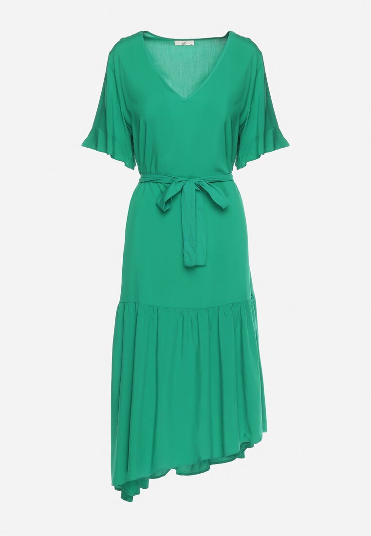 lf women Rochie verde închis croi drept cu curea textilă și volan Dimovas