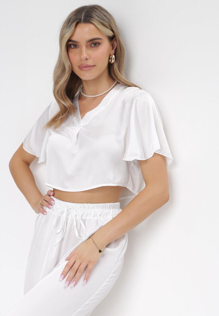 lily rose Bluză Albă cu croi tip cămașă cu mâneci scurte Movois