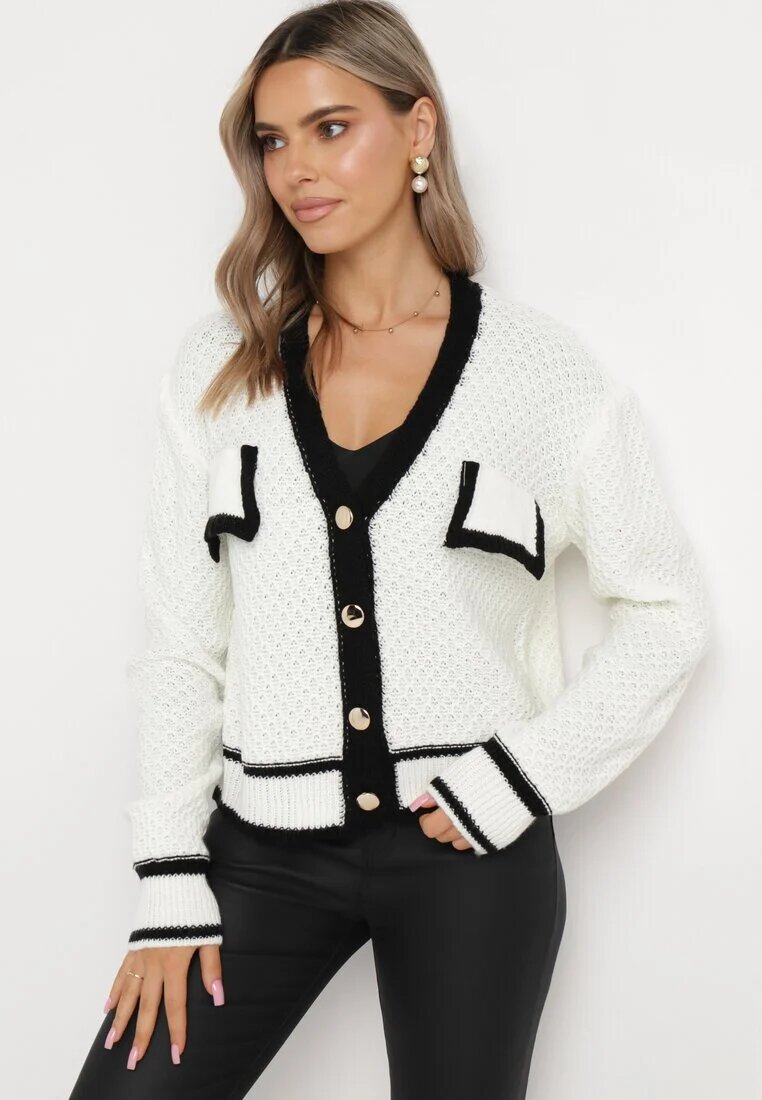 lily rose Cardigan Alb Tricotat cu nasturi cu tiv contrastant Lewjana