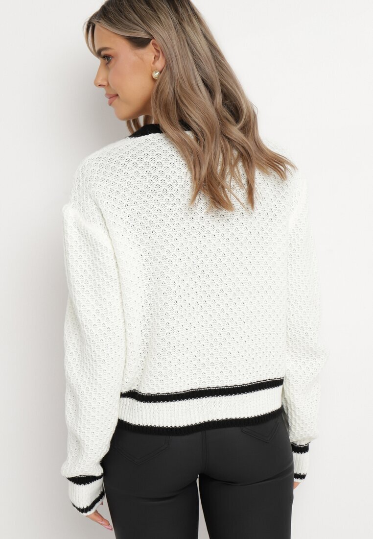 lily rose Cardigan Alb Tricotat cu nasturi cu tiv contrastant Lewjana
