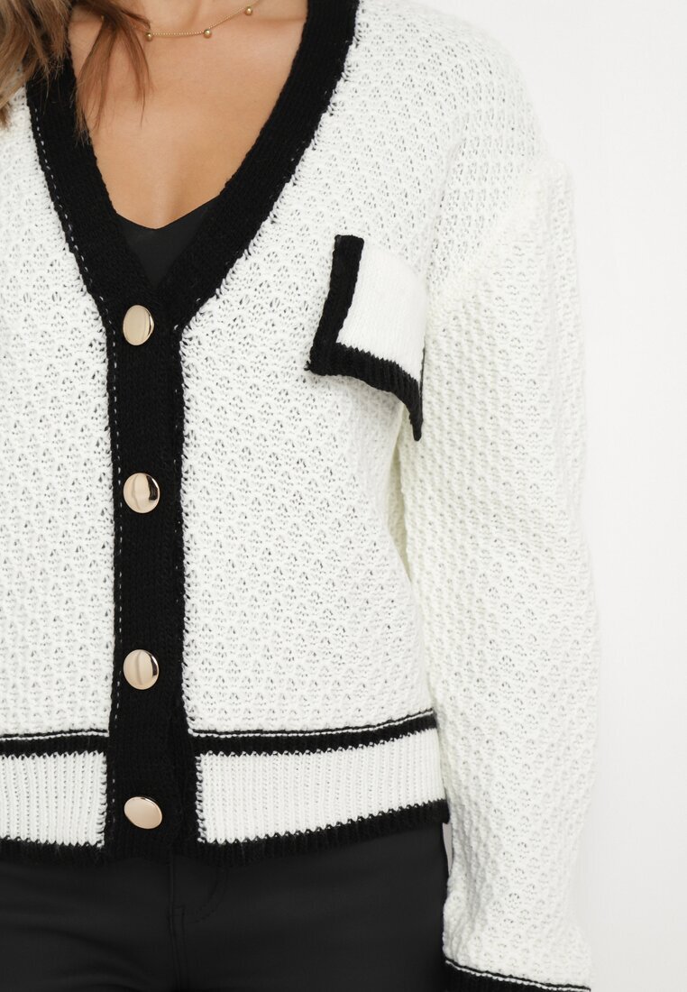 lily rose Cardigan Alb Tricotat cu nasturi cu tiv contrastant Lewjana