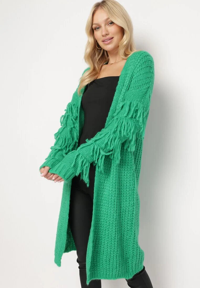 lily rose Cardigan Lung Verde deschis cu Franjuri și curea Hanessa