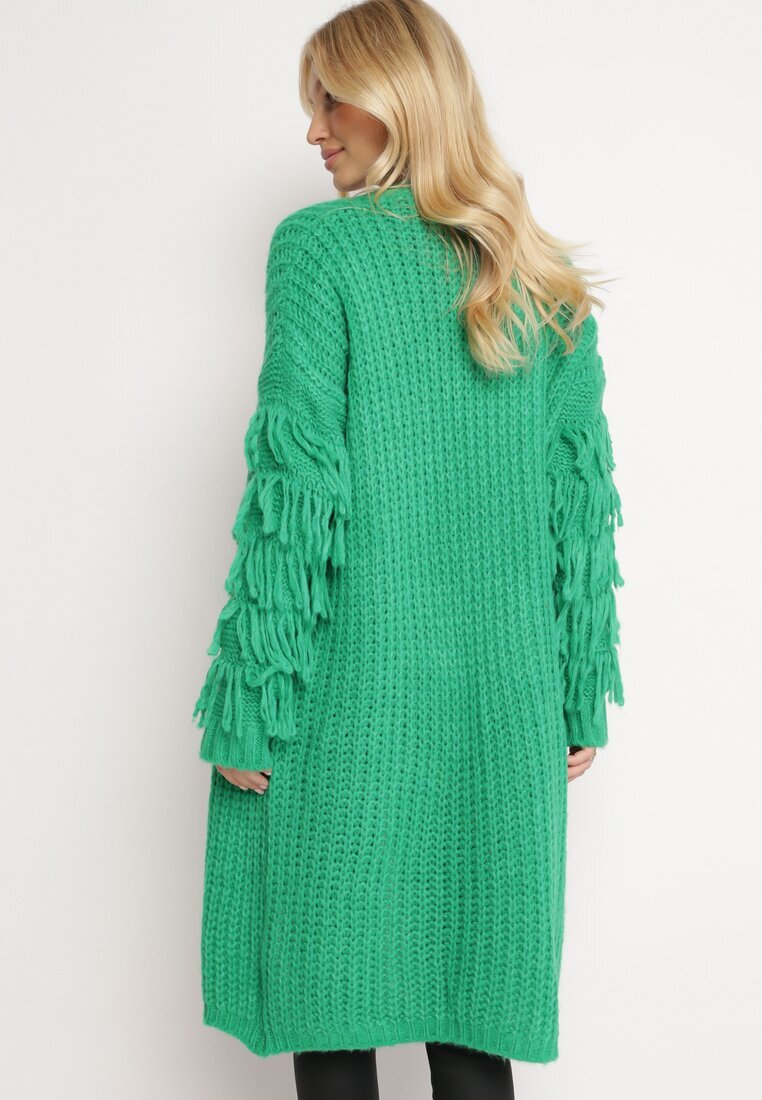 lily rose Cardigan Lung Verde deschis cu Franjuri și curea Hanessa