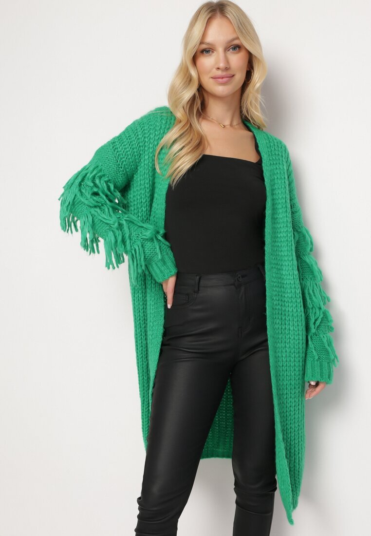 lily rose Cardigan Lung Verde deschis cu Franjuri și curea Hanessa