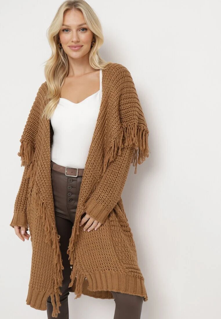 lily rose Cardigan Maro Lung Decorat cu franjuri Elentia