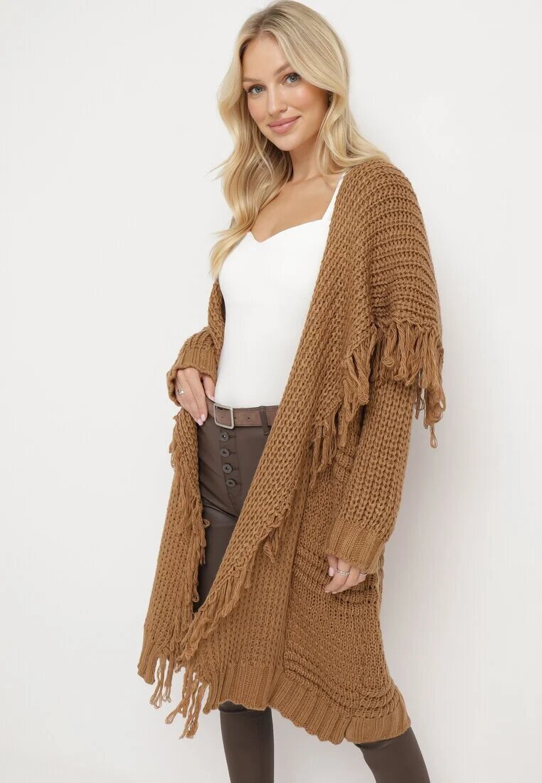lily rose Cardigan Maro Lung Decorat cu franjuri Elentia