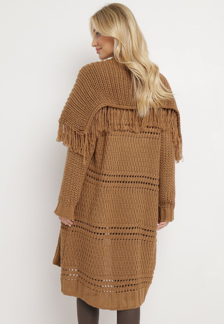 lily rose Cardigan Maro Lung Decorat cu franjuri Elentia