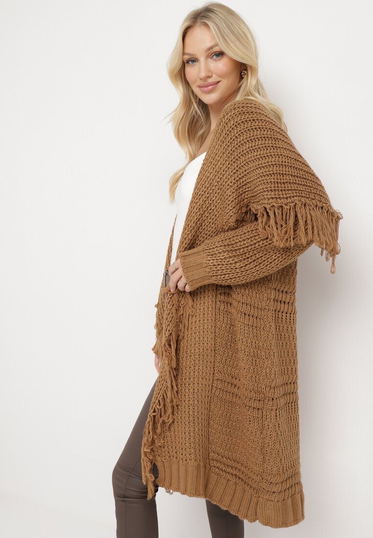 lily rose Cardigan Maro Lung Decorat cu franjuri Elentia