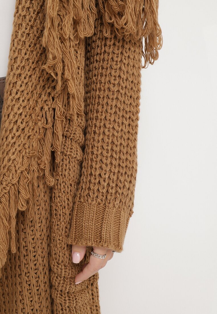 lily rose Cardigan Maro Lung Decorat cu franjuri Elentia