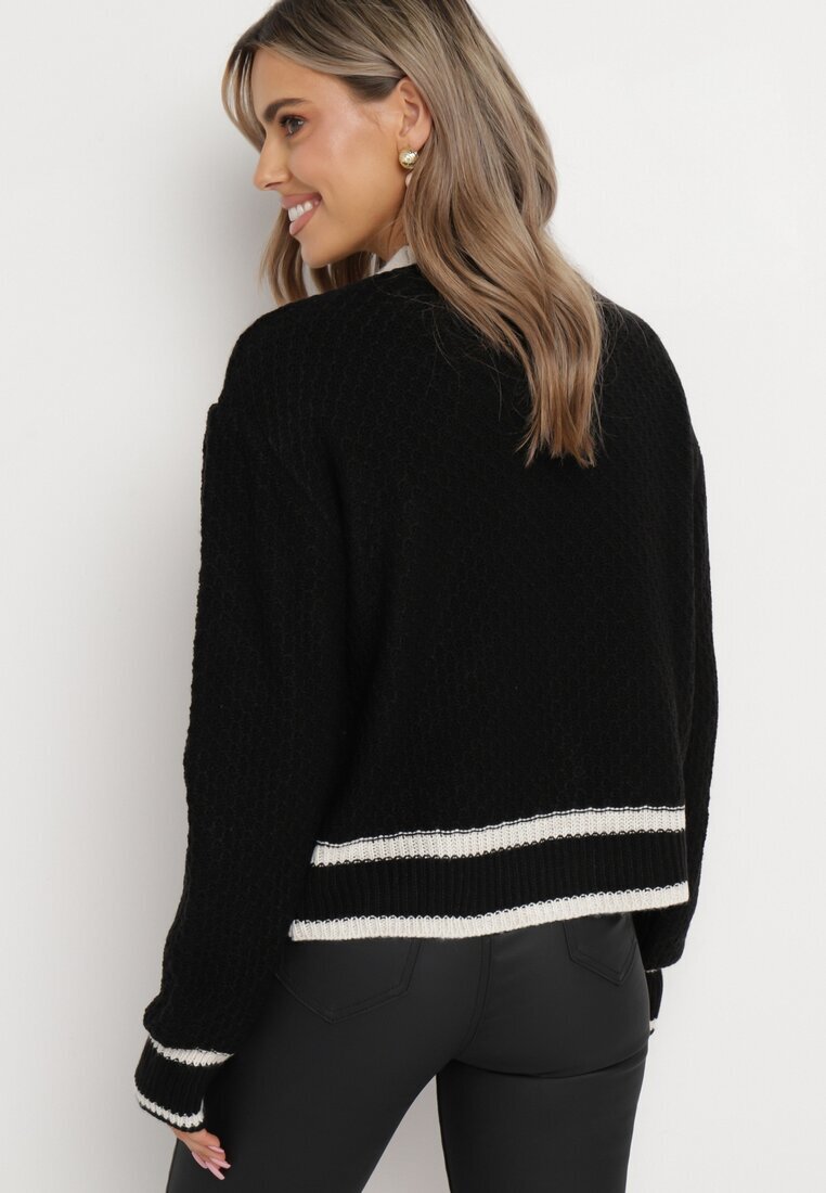 lily rose Cardigan Negru Tricotat cu nasturi cu bordură contrastantă Lewjana
