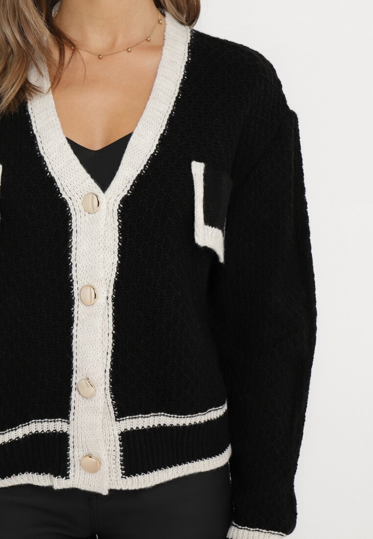 lily rose Cardigan Negru Tricotat cu nasturi cu bordură contrastantă Lewjana