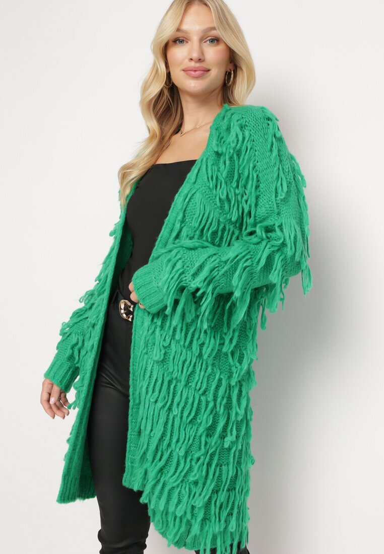 lily rose Cardigan Verde Lejer Deschis cu Franjuri Decorativi Tadesse