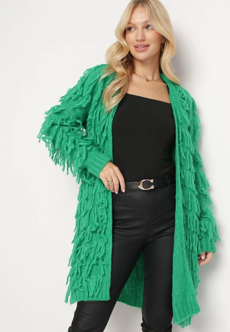 lily rose Cardigan Verde Lejer Deschis cu Franjuri Decorativi Tadesse