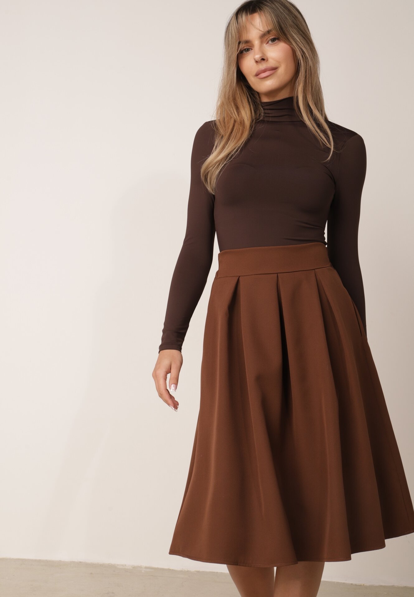lily rose Fustă Evazată Midi maro deschis cu elastic în talie Glorina