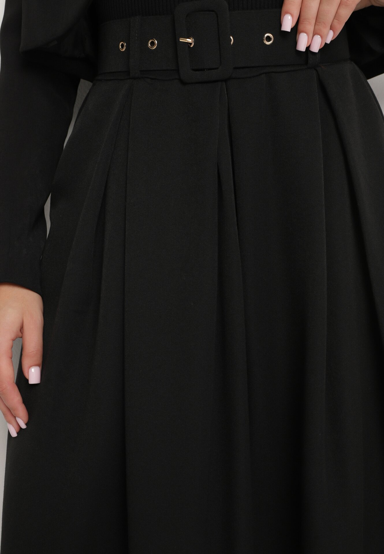 lily rose Fustă Evazată Neagră din Viscoză cu elastic în talie și curea suplimentară Marialle