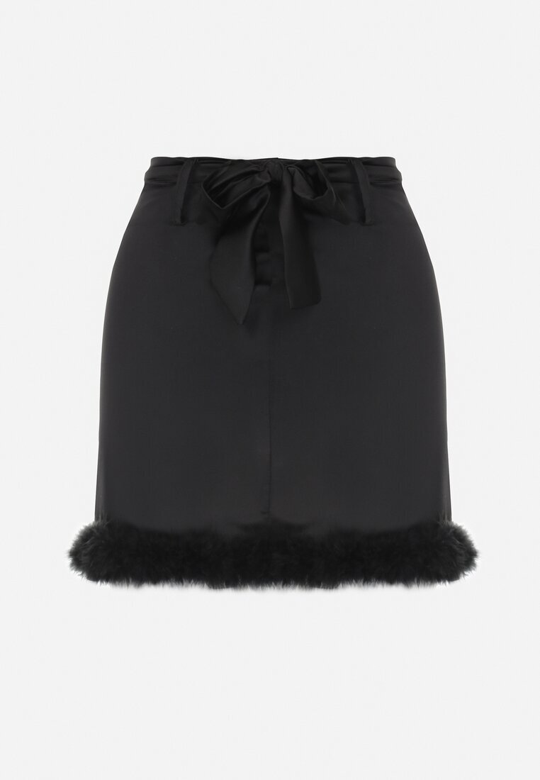 lily rose Fustă Mini Neagră cu Pene și Curea Kolli