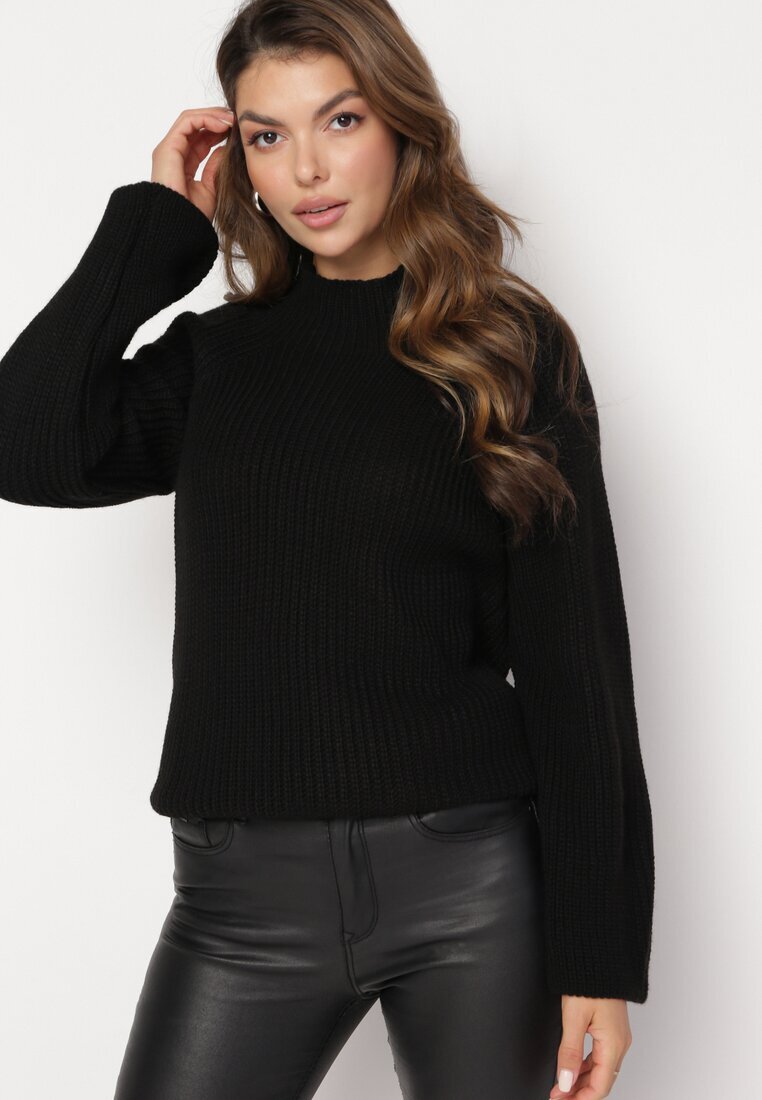 lily rose Maletă tricotată tip pulover Negru cu mâneci evazate Nucta