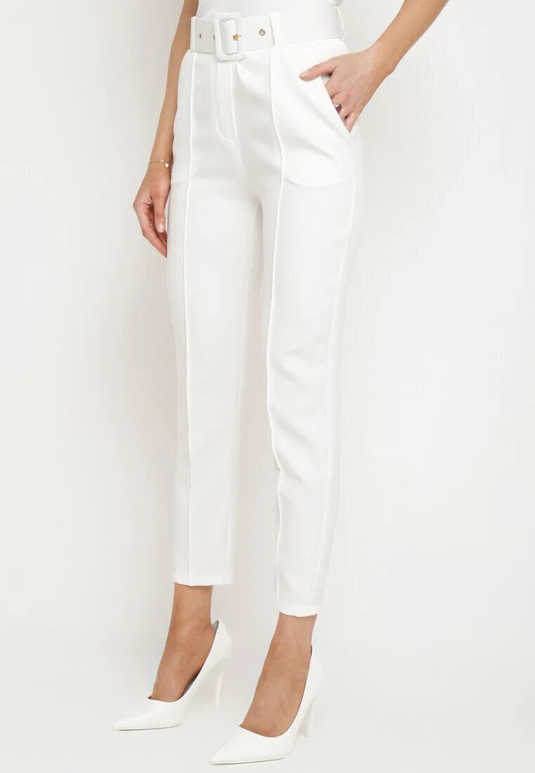 lily rose Pantaloni de costum croiți albi cu cordon din material cu cataramă Kerriy