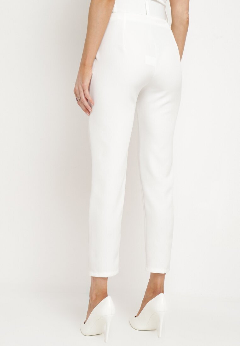lily rose Pantaloni de costum croiți albi cu cordon din material cu cataramă Kerriy