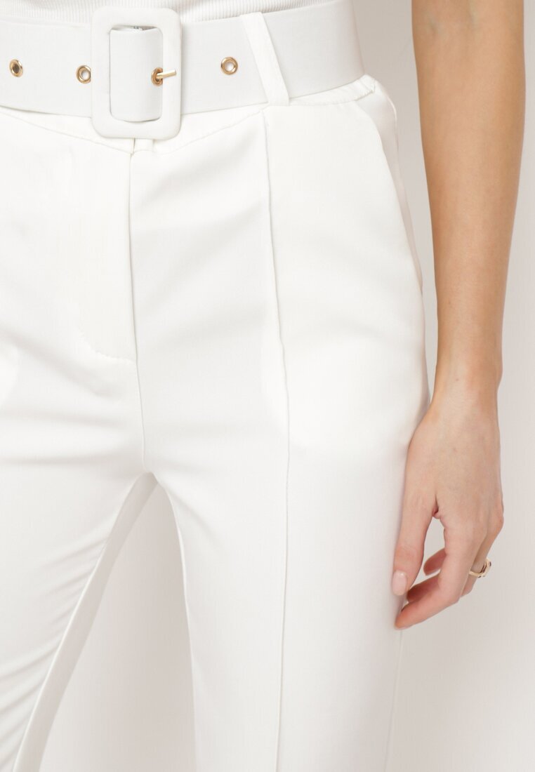 lily rose Pantaloni de costum croiți albi cu cordon din material cu cataramă Kerriy