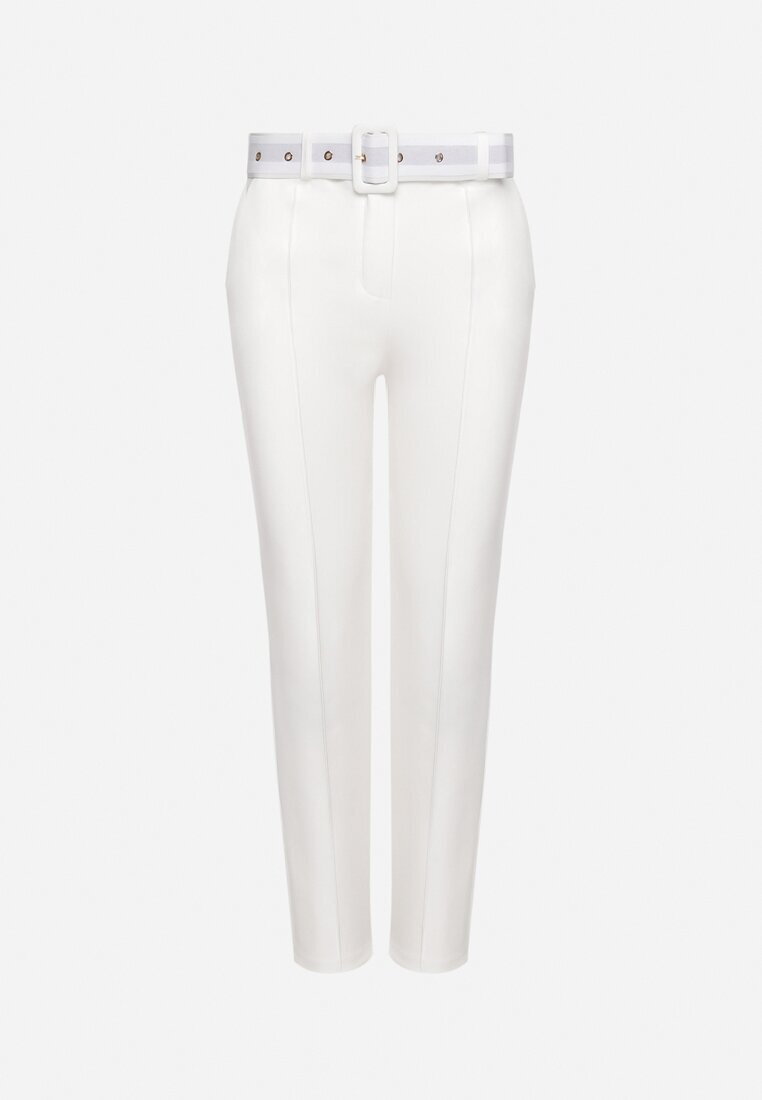 lily rose Pantaloni de costum croiți albi cu cordon din material cu cataramă Kerriy