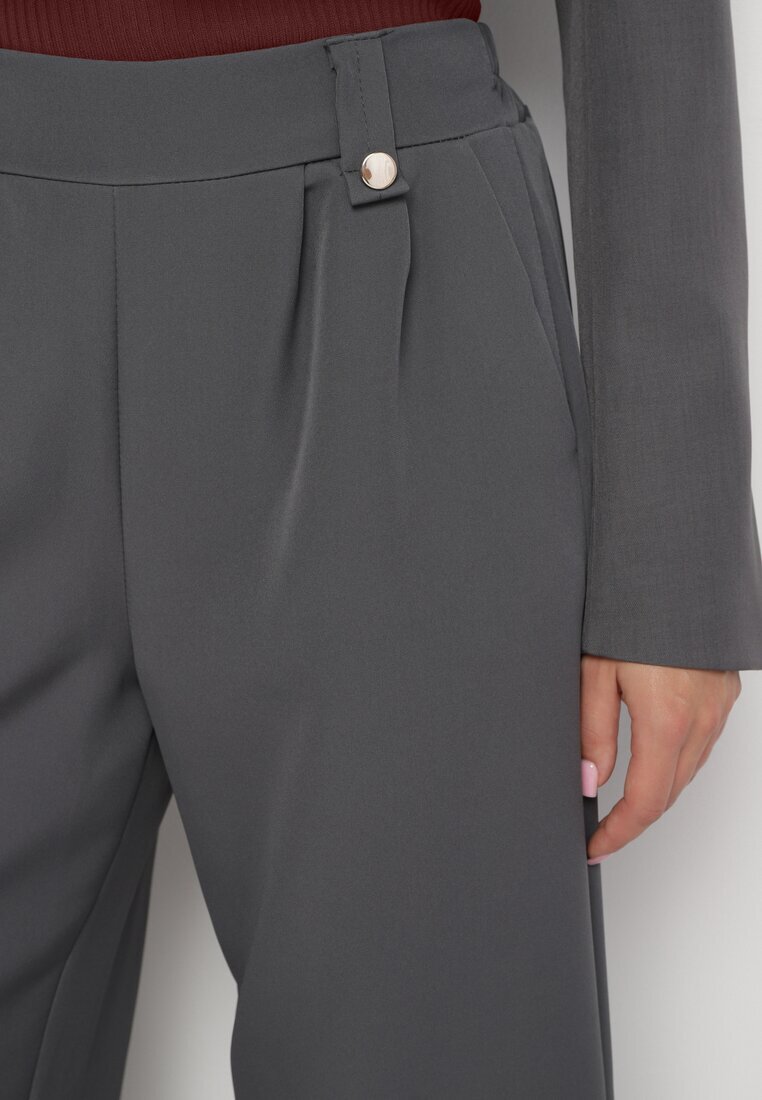 lily rose Pantaloni gri închis cu croi evazat larg și pliuri decorative în talie Narimes