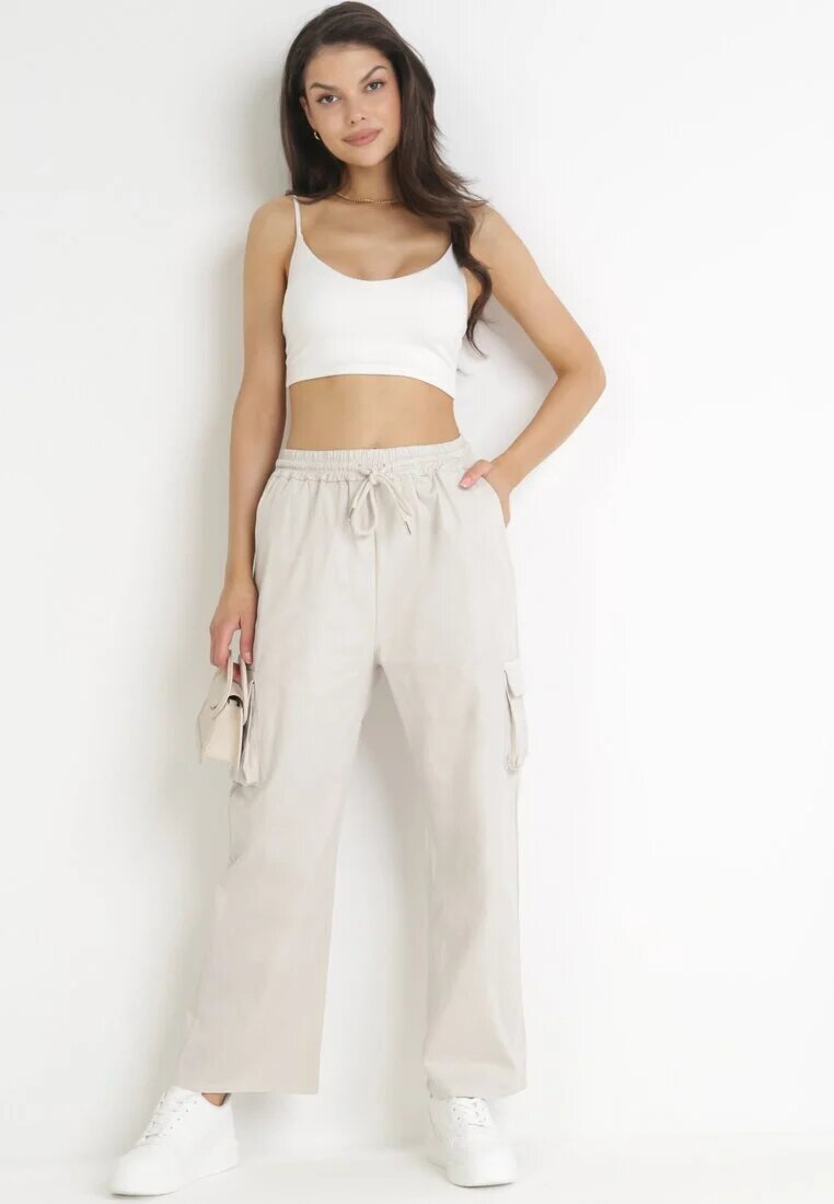 lily rose Pantaloni Largi Gri cargo cu elastic în talie și talie înaltă Giavona