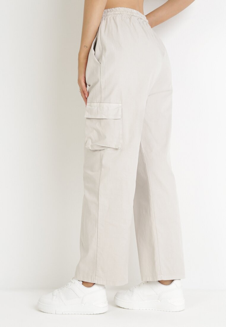 lily rose Pantaloni Largi Gri cargo cu elastic în talie și talie înaltă Giavona
