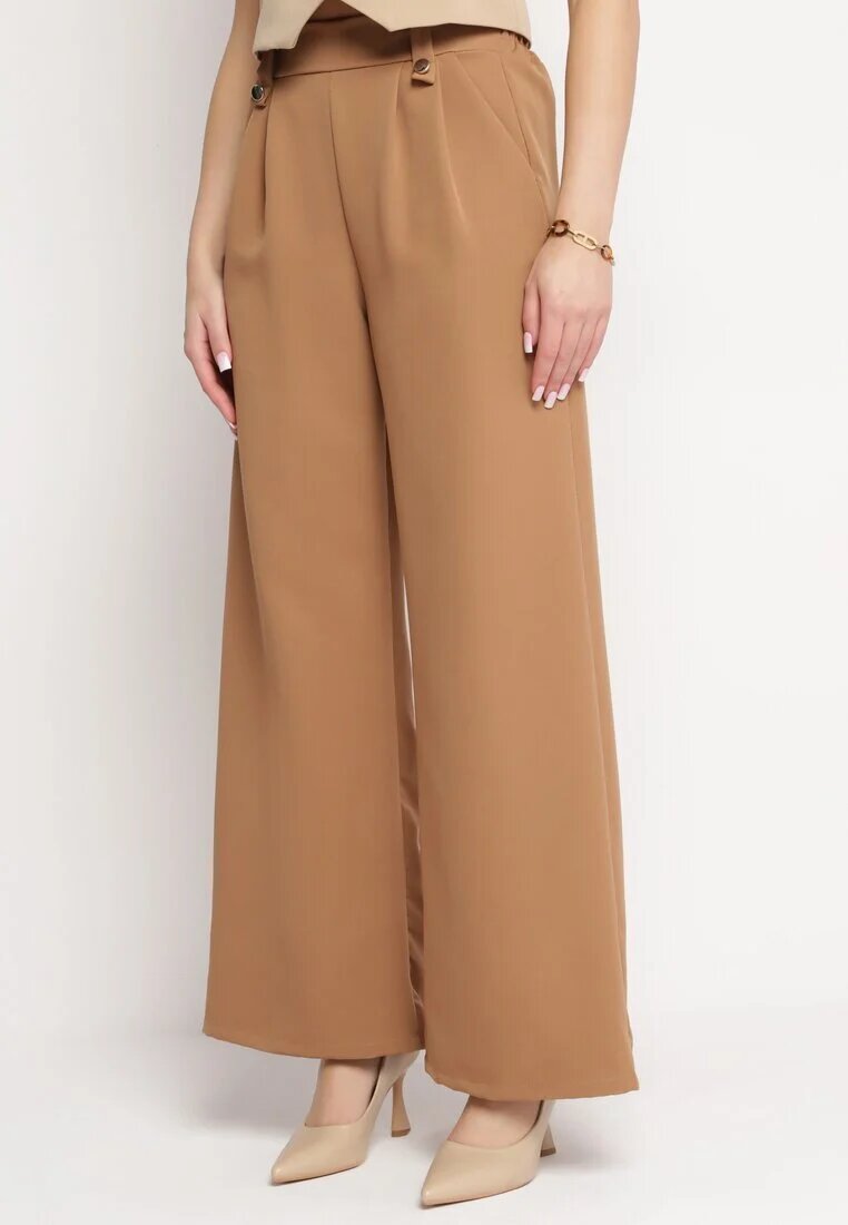 lily rose Pantaloni maro evazați largi cu pliuri decorative în talie Narimes