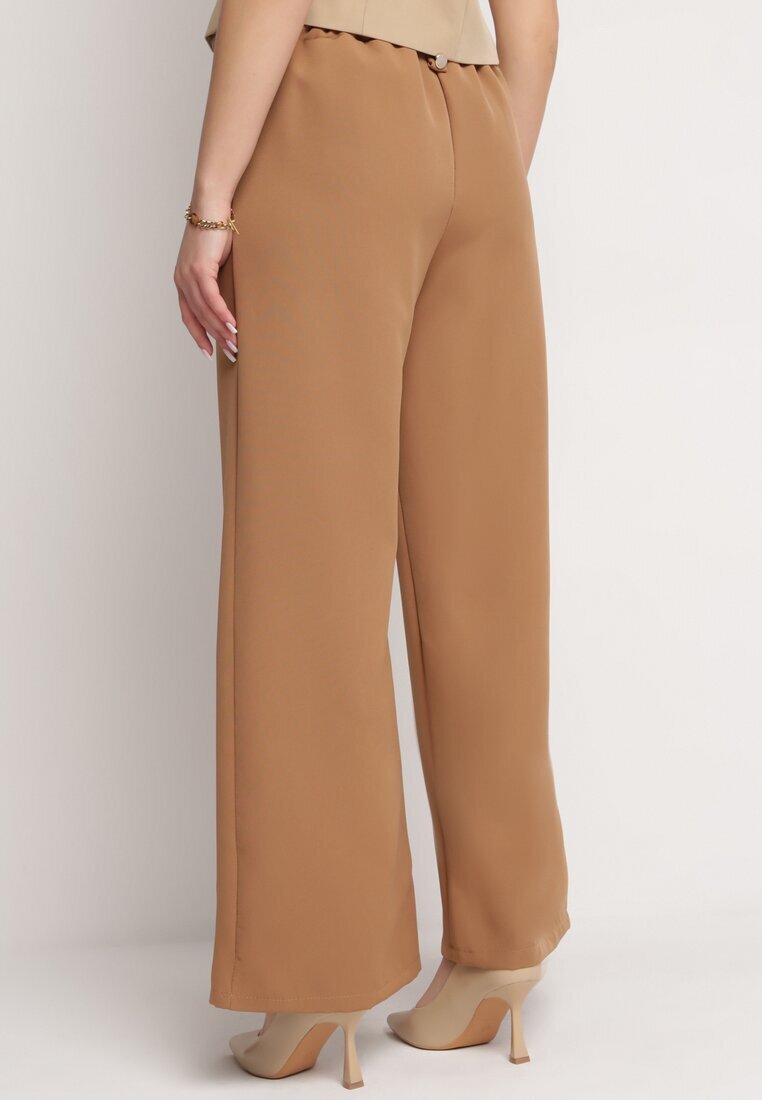 lily rose Pantaloni maro evazați largi cu pliuri decorative în talie Narimes