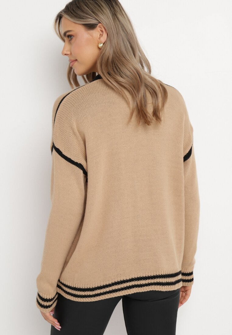 lily rose Pulover Cardigan Bej închis Decorat cu borduri contrastante Sunje